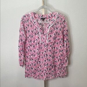 Talbots Pink and Navy Abstract Blouse Large